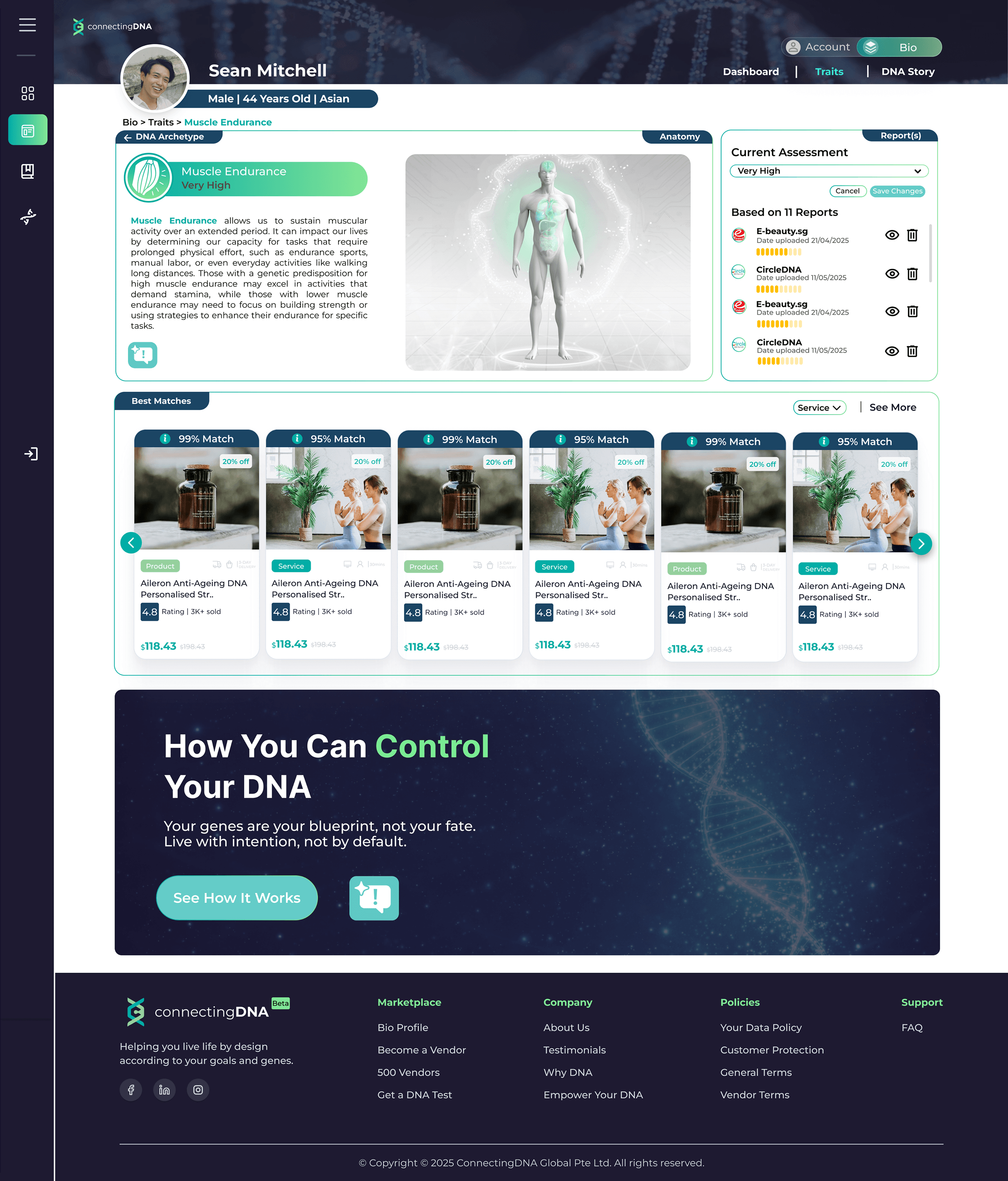Bio-Profile · Trait detail with DNA-matched recommendations
